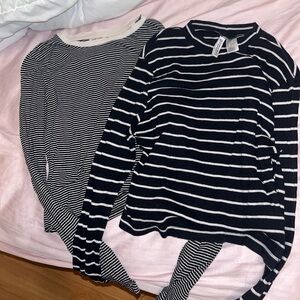 Bundle of 2 black long sleeve striped crop tops